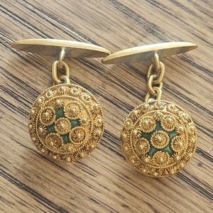 Antique Etruscan Gold Enamel Cufflinks Hallmarked Russian?